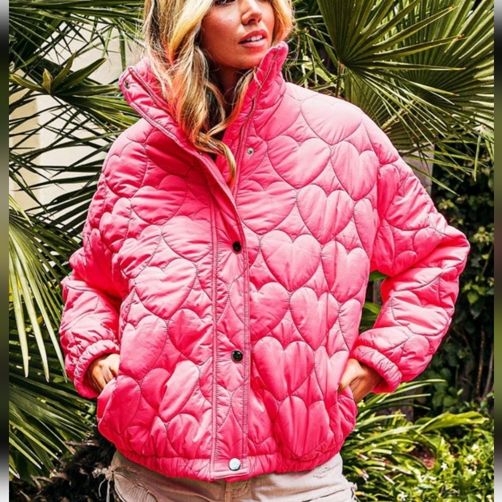 BiBi Pink Quilted Heart Puff Jacket
